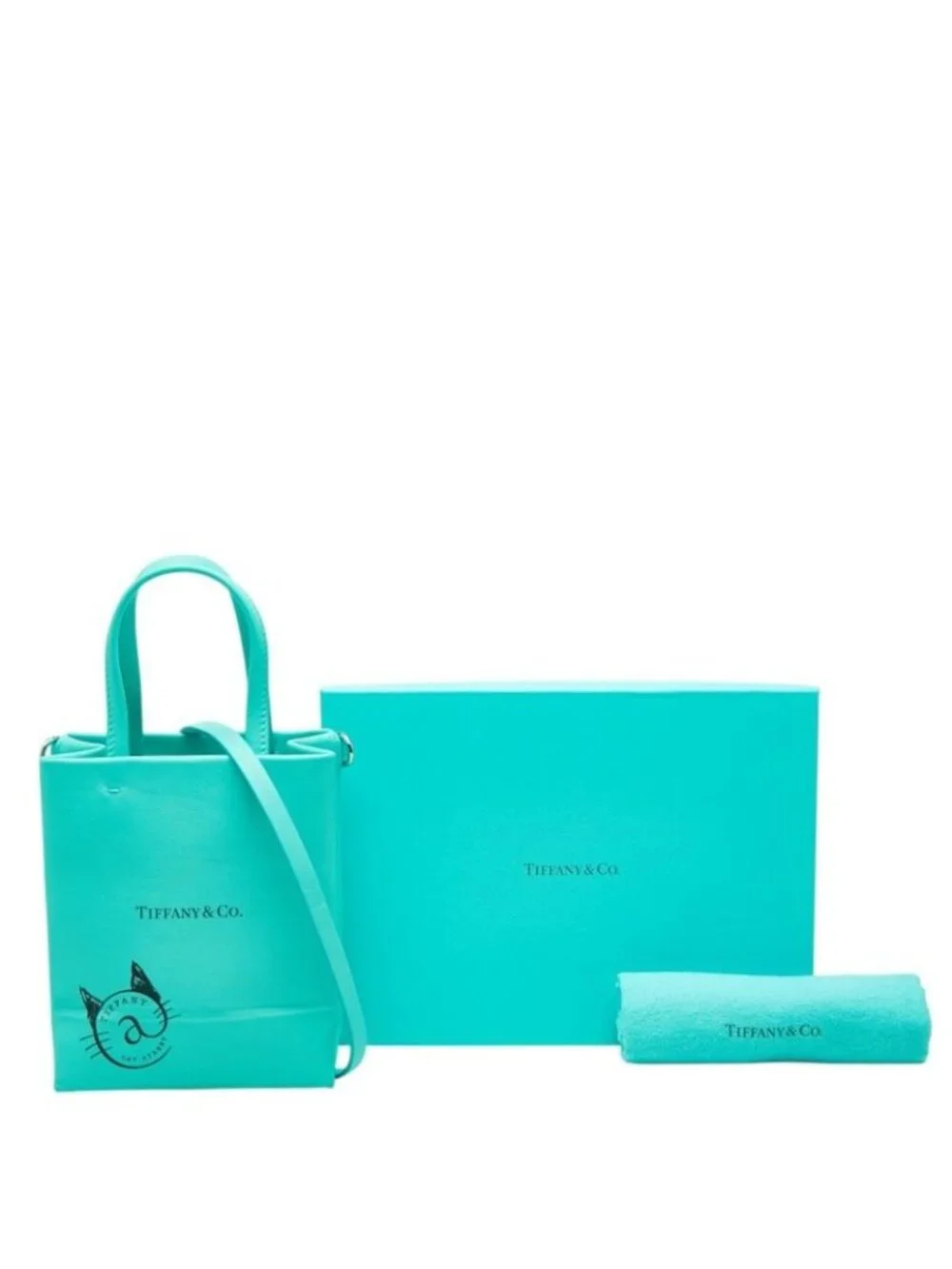 Tiffany & Co Cat Street Mini Shopping Tote Crossbody Shoulder Bag 2-Way Blue